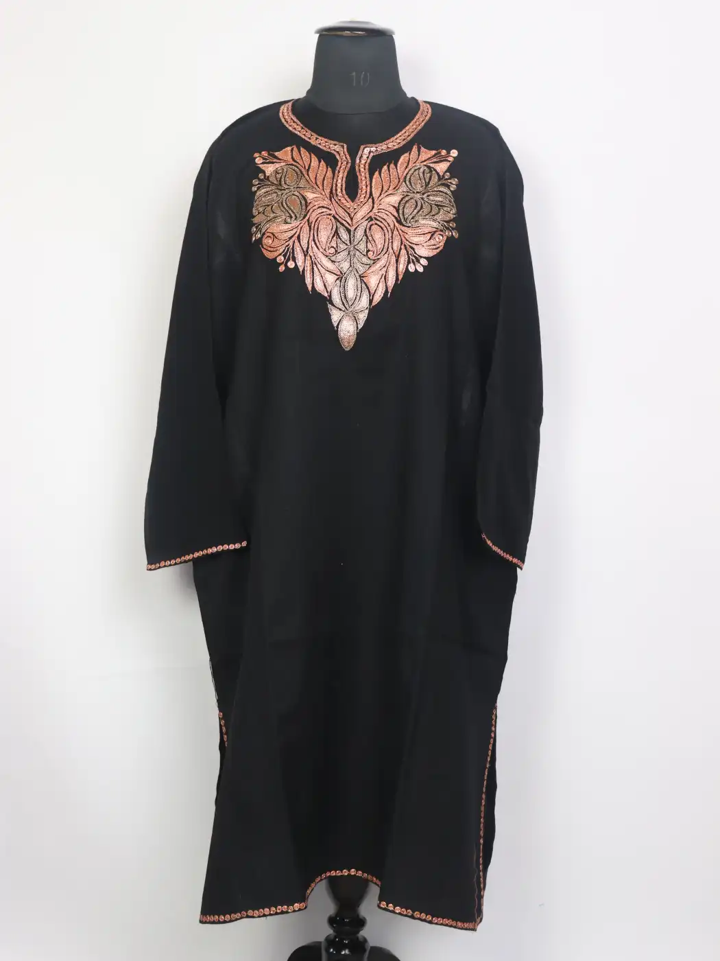 Sadira Kashmiri Raffal Wool Botte Tilla Work Pheran Black