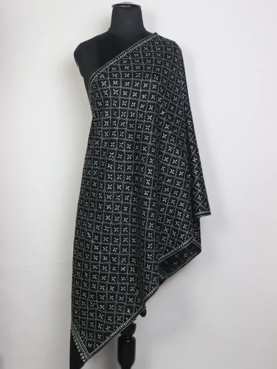 Sahar Kashmiri Hand Sozni Embroidered Black Toosha Wool Stole