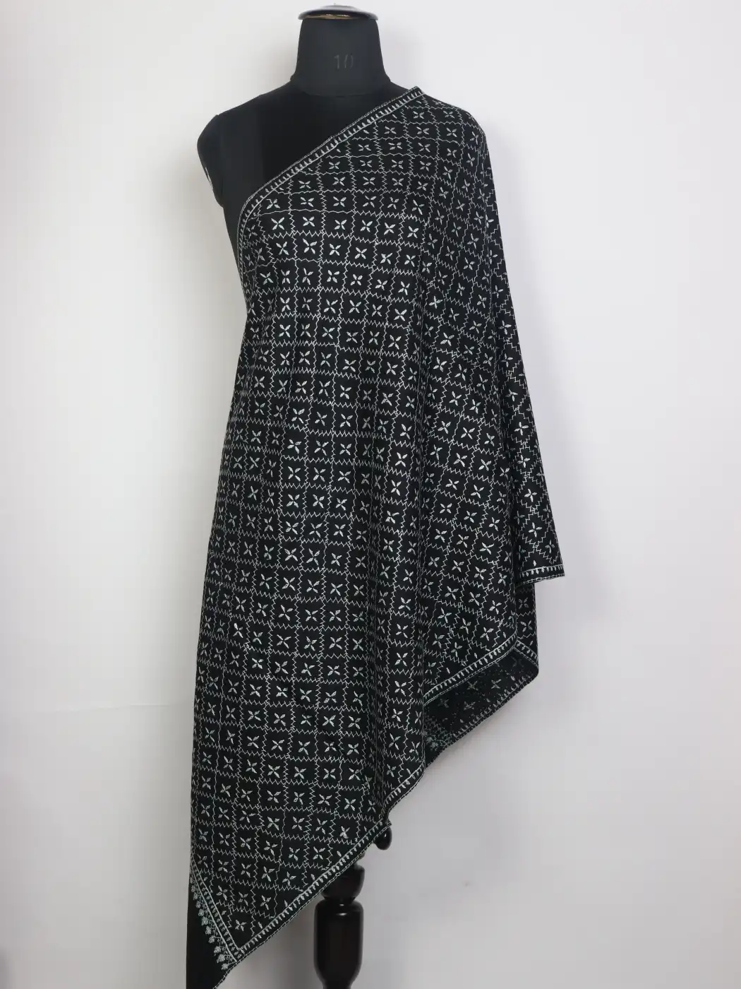 Sahar Kashmiri Hand Sozni Embroidered Black Toosha Wool Stole