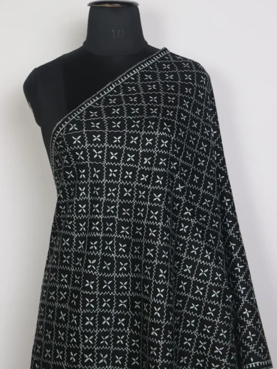 Sahar Kashmiri Hand Sozni Embroidered Black Toosha Wool Stole - Image 2
