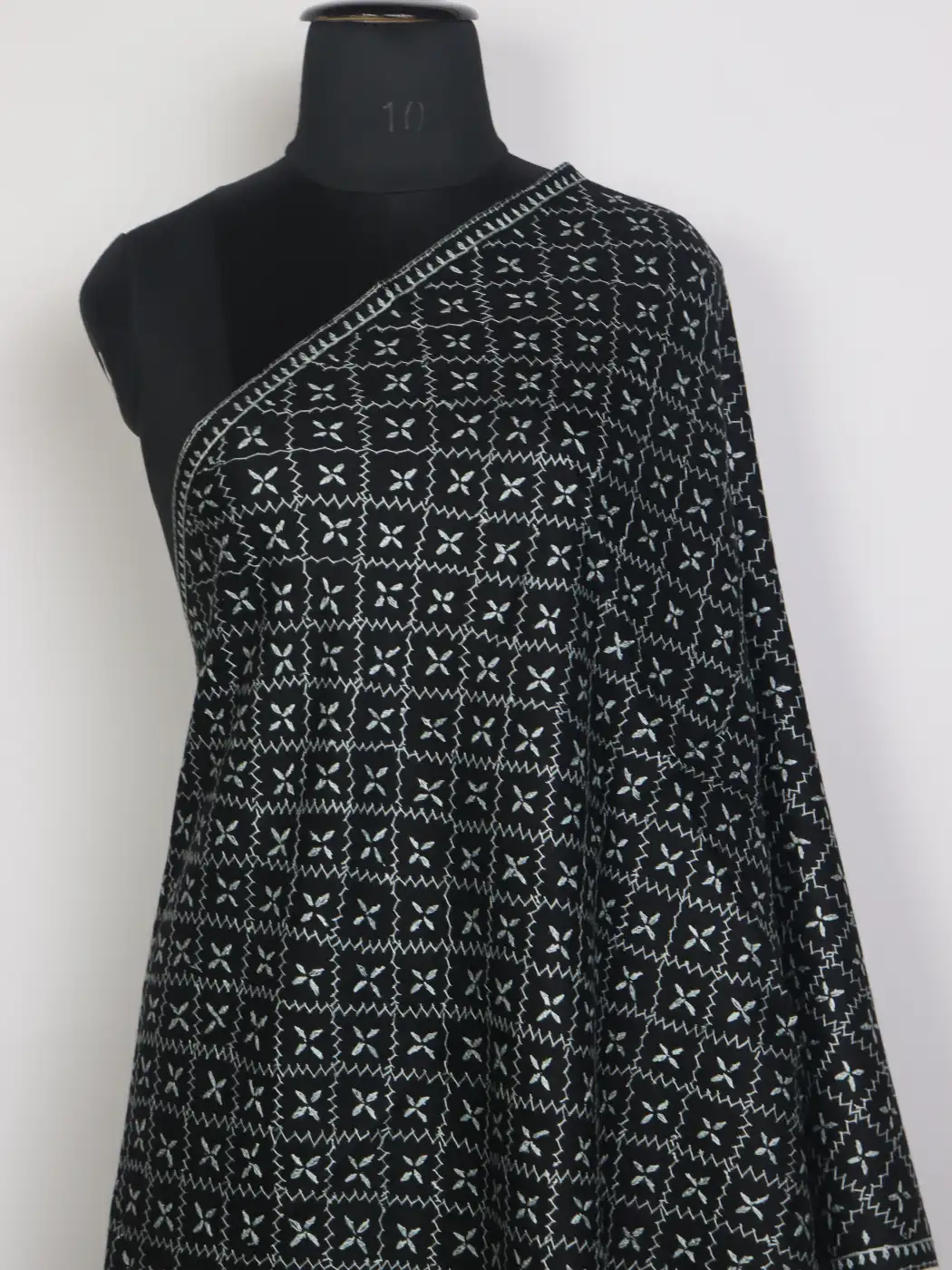 Sahar Kashmiri Hand Sozni Embroidered Black Toosha Wool Stole - Image 2