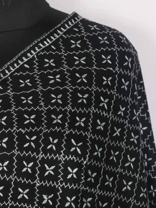 Sahar Kashmiri Hand Sozni Embroidered Black Toosha Wool Stole - Image 3