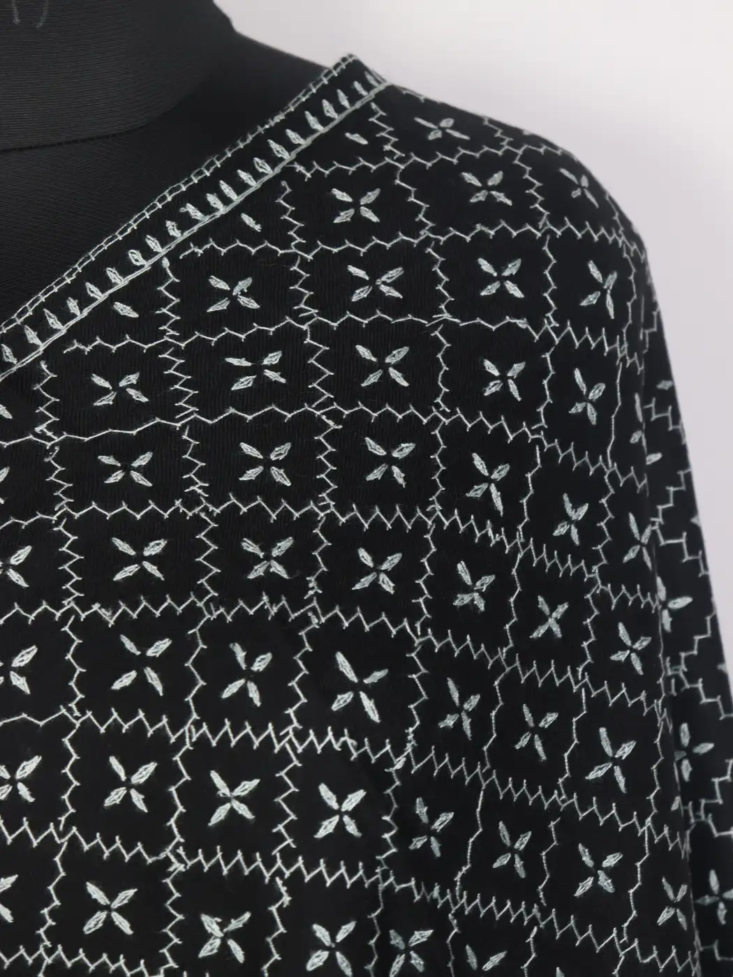 Sahar Kashmiri Hand Sozni Embroidered Black Toosha Wool Stole - Image 3