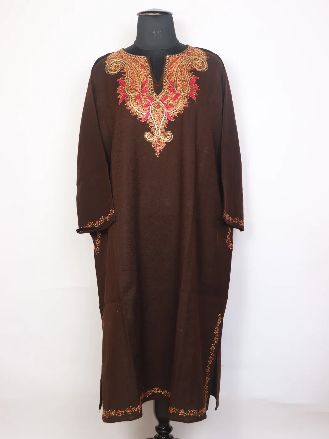 Sahiba Kashmir Brown Raffal Wool Hand Sozni and Tilla Embroidery Pheran