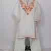 Saira White Kashmiri Girls 2pc Pheran Set With Aari Work In Cashmilon Wool (4to 5Y)