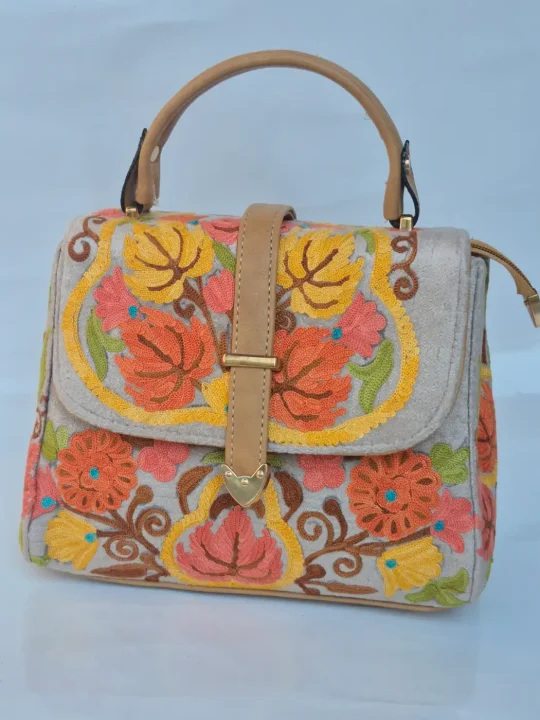 Salwa Kashmiri Grey Handbag with Aari Embroidery