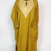 Mustard Kashmiri Pheran In Raffal Wool With Aari And Zari Embroidery | Samara