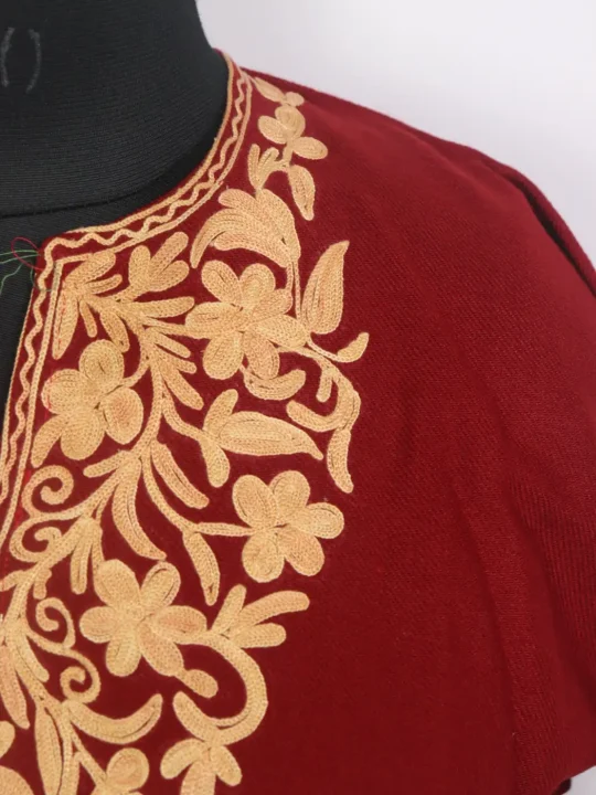 Sameen Kashmiri Girls Pheran in Maroon Cashmilon Wool with Aari Work (7 to 8Y) - Image 3