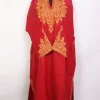 Sameen Red Kashmiri Rezkaar Aari Embroidered  Sleeve Pointed Pheran in Raffal Wool