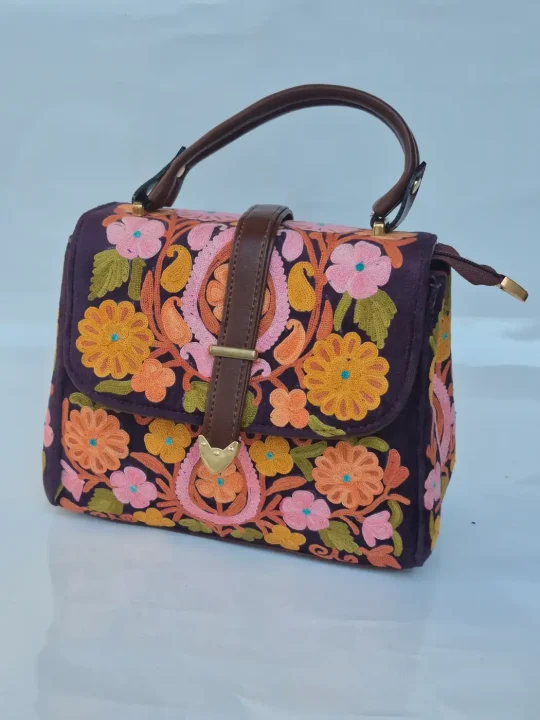 Samreen Kashmiri Brown Handbag with Aari Embroidery