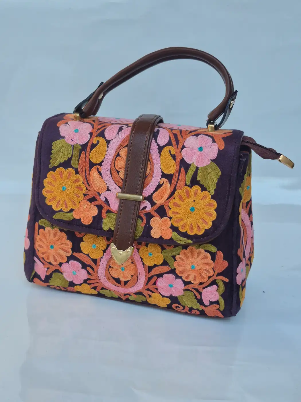Samreen Kashmiri Brown Handbag with Aari Embroidery