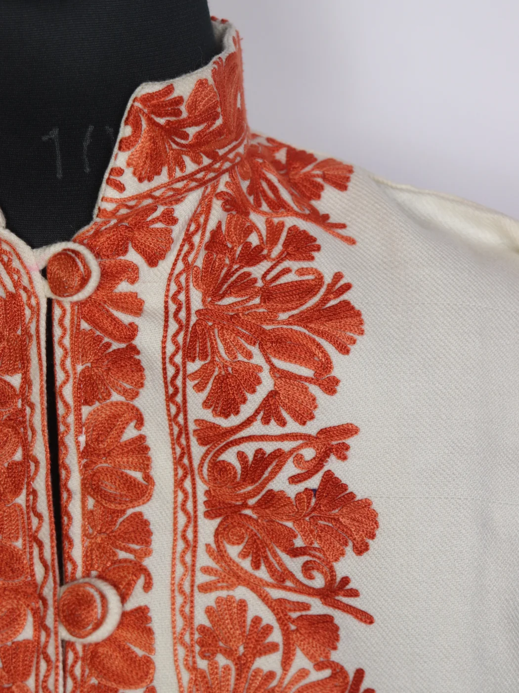 Sana Kashmiri White Cashmilon Wool Long Aari Embroidery Coat - Image 3