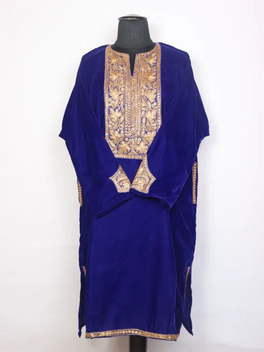 Royal Blue Velvet Botte Tilla Sehar Kashmiri Embroidered Pheran