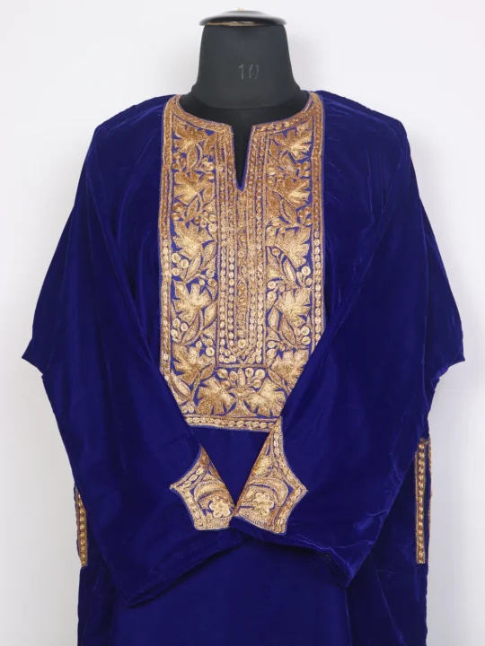 Royal Blue Velvet Botte Tilla Sehar Kashmiri Embroidered Pheran - Image 2