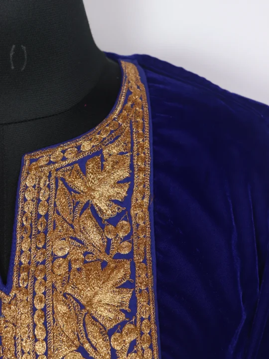 Royal Blue Velvet Botte Tilla Sehar Kashmiri Embroidered Pheran - Image 3
