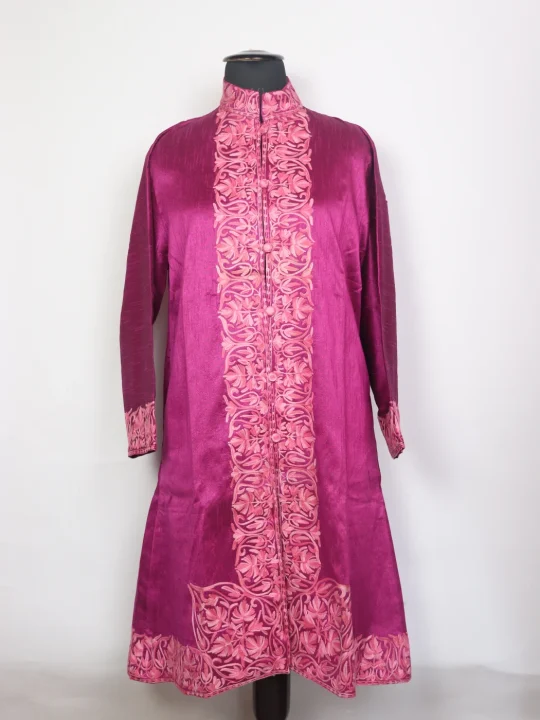 Sehrish Purple Silk Kashmiri Aari Embroidered Long Coat