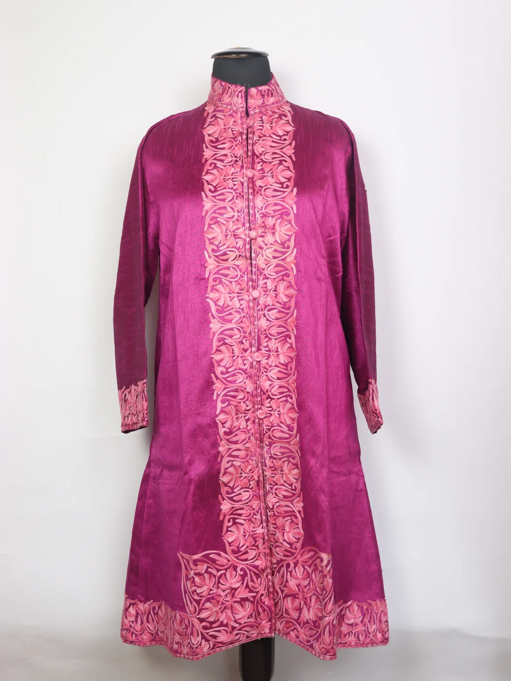 Sehrish Purple Silk Kashmiri Aari Embroidered Long Coat
