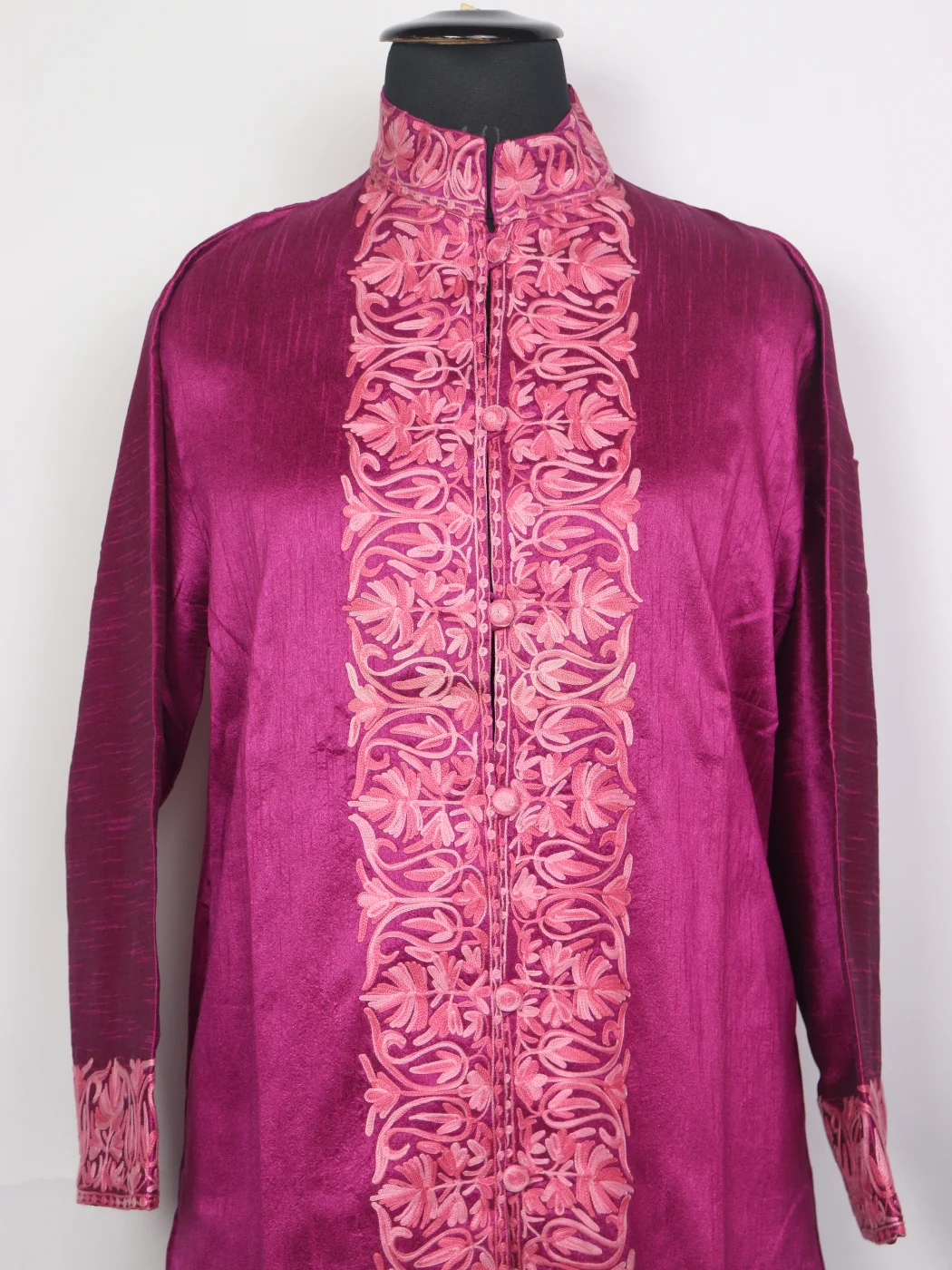 Sehrish Purple Silk Kashmiri Aari Embroidered Long Coat - Image 2