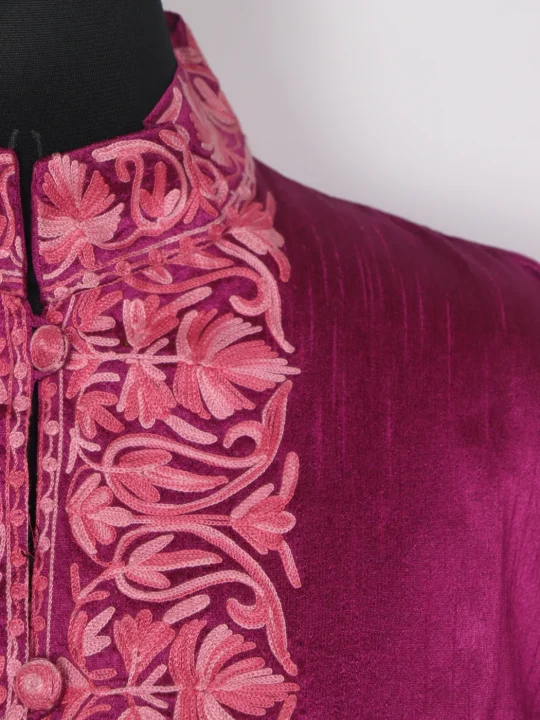 Sehrish Purple Silk Kashmiri Aari Embroidered Long Coat - Image 3