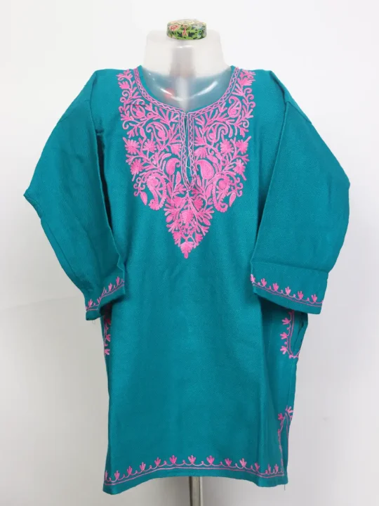 Shabana Kashmiri Girls Pheran with Aari Work in Blue Cashmilon Wool (3 to 4Y)