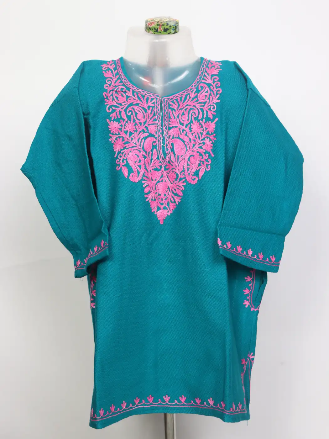 Shabana Kashmiri Girls Pheran with Aari Work in Blue Cashmilon Wool (3 to 4Y)