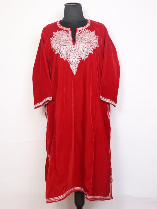Shafaq Kashmiri Red Velvet Botte Tilla Embroidered Pheran