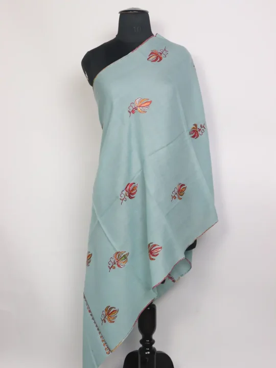 Shagufta Kashmiri Blue Toosha Paper Machie Style Hand Sozni Embroidery Stole