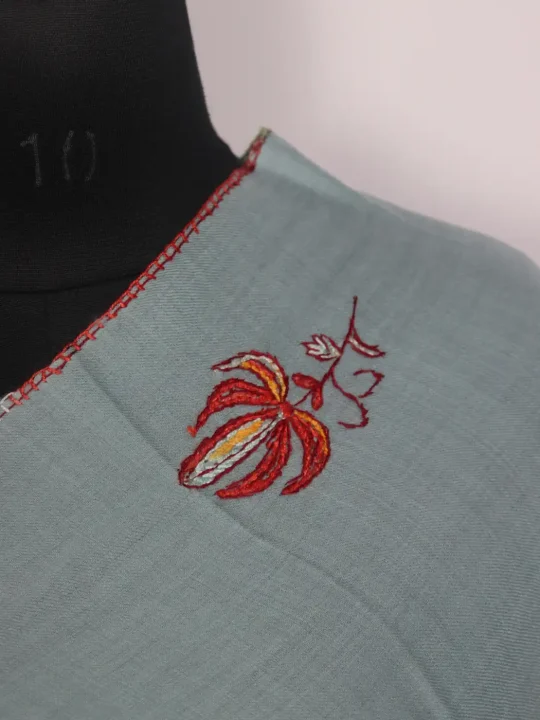 Shagufta Kashmiri Blue Toosha Paper Machie Style Hand Sozni Embroidery Stole - Image 3