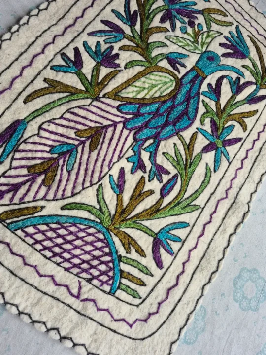 Shahkaar Hand Embroidered Namda Rug – Peacock Floral Design | 3×2 ft - Image 2