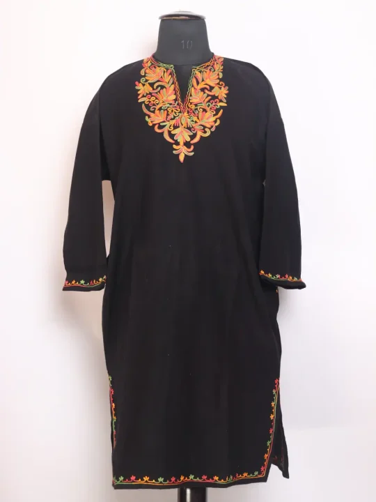 Shahmeen Kashmiri Girls Pheran in Black Cashmilon Wool with Aari Work