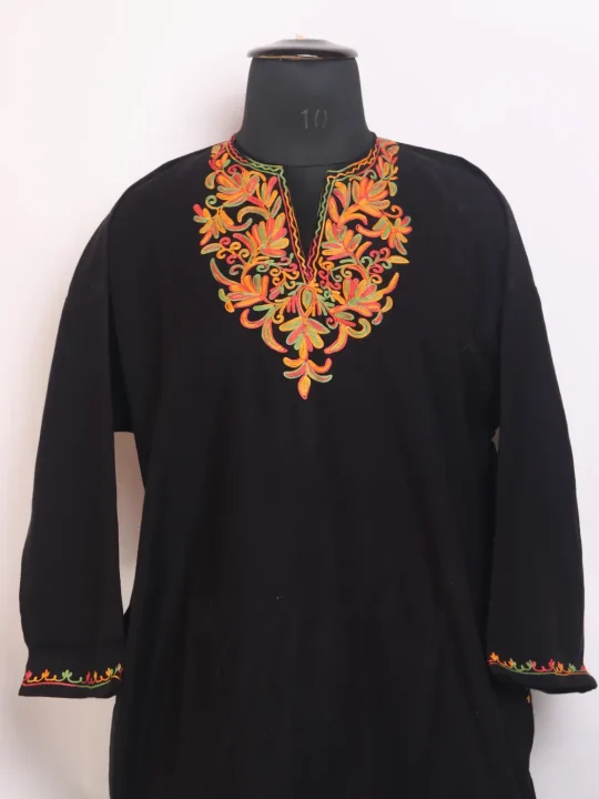 Shahmeen Kashmiri Girls Pheran in Black Cashmilon Wool with Aari Work - Image 2