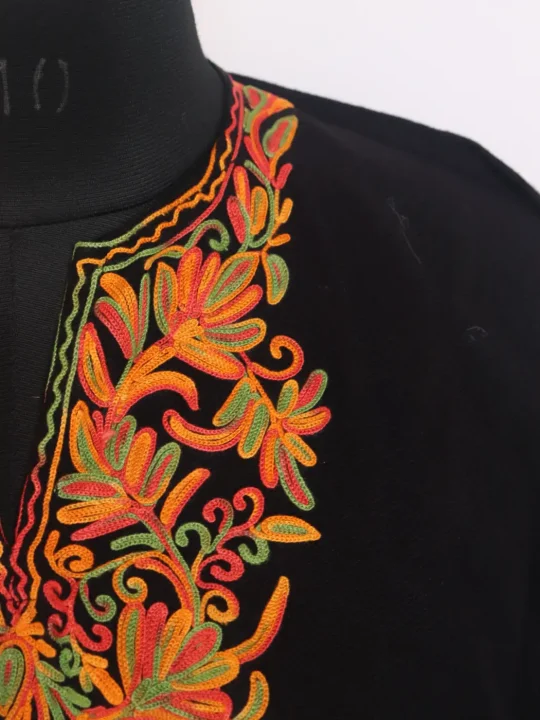 Shahmeen Kashmiri Girls Pheran in Black Cashmilon Wool with Aari Work - Image 3