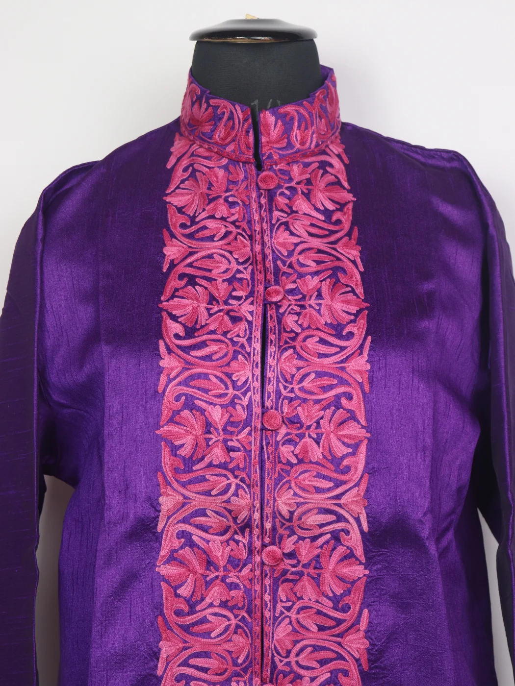 Kashmiri Long Coat | Purple Silk Shahnoor Aari Embroidery - Image 2