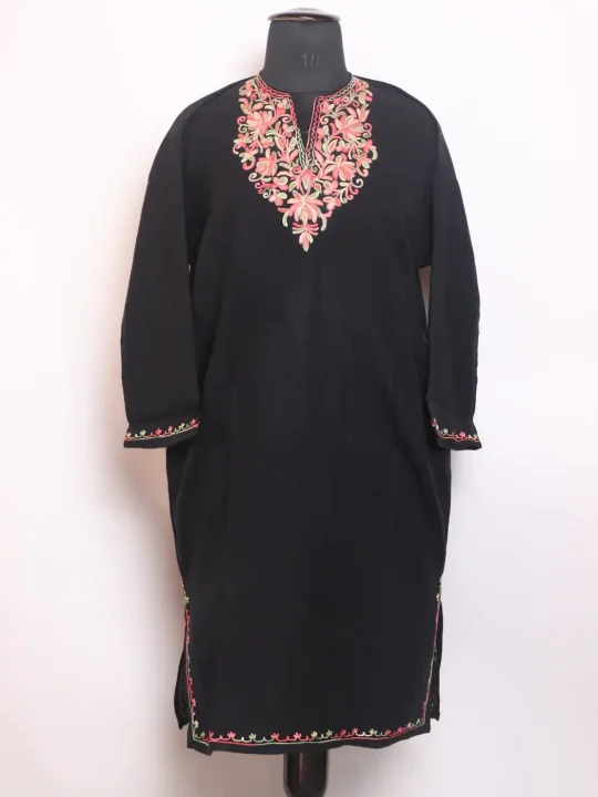 Nabila Kashmiri Girls Pheran in Black Cashmilon Wool with Aari Work