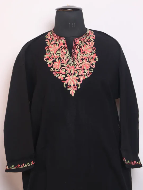 Nabila Kashmiri Girls Pheran in Black Cashmilon Wool with Aari Work - Image 2