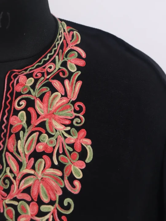 Nabila Kashmiri Girls Pheran in Black Cashmilon Wool with Aari Work - Image 3