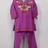 Shanza Purple Kashmiri Girls 2pc Pheran Set With Aari Work In Cashmilon Wool (2 to 3Y)