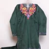 Shazia Green Kashmiri Girls 2 Pc Pheran Set With Zari Tilla Work In Holland Velvet (5 to 6Y)