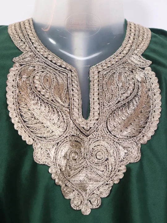 Shirin Kashmiri Girls Pheran With Zari Tilla Work In Holland Velvet Dark Green (3 to 4Y) - Image 2