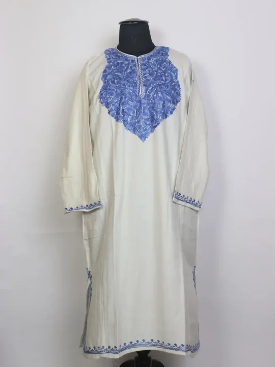 Mahira Kashmiri Aari Embroidered White Cashmilon Pheran
