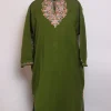 Suhaila Kashmiri Girls Pheran in Olive Green Cashmilon Wool with Aari Work