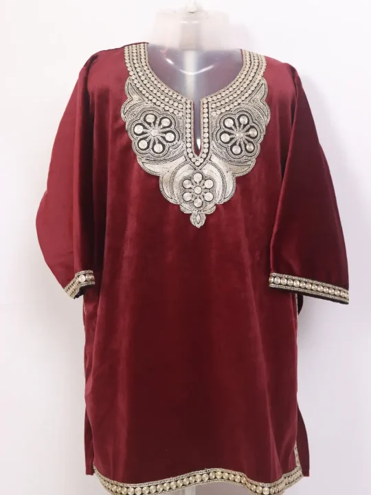 Suhana Maroon Kashmiri Girls Pheran Zari Tilla Work In Holland Velvet (5 to 6Y)