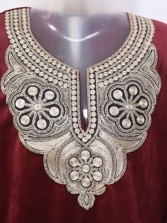Suhana Maroon Kashmiri Girls Pheran Zari Tilla Work In Holland Velvet (5 to 6Y) - Image 2