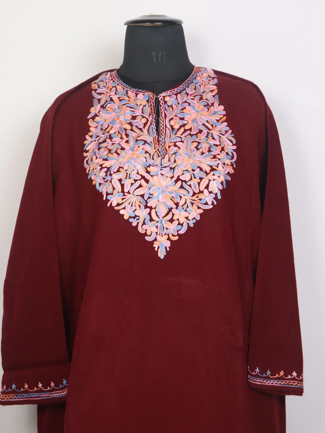 Sumbul Aari Embroidered Maroon Cashmilon Pheran - Image 2