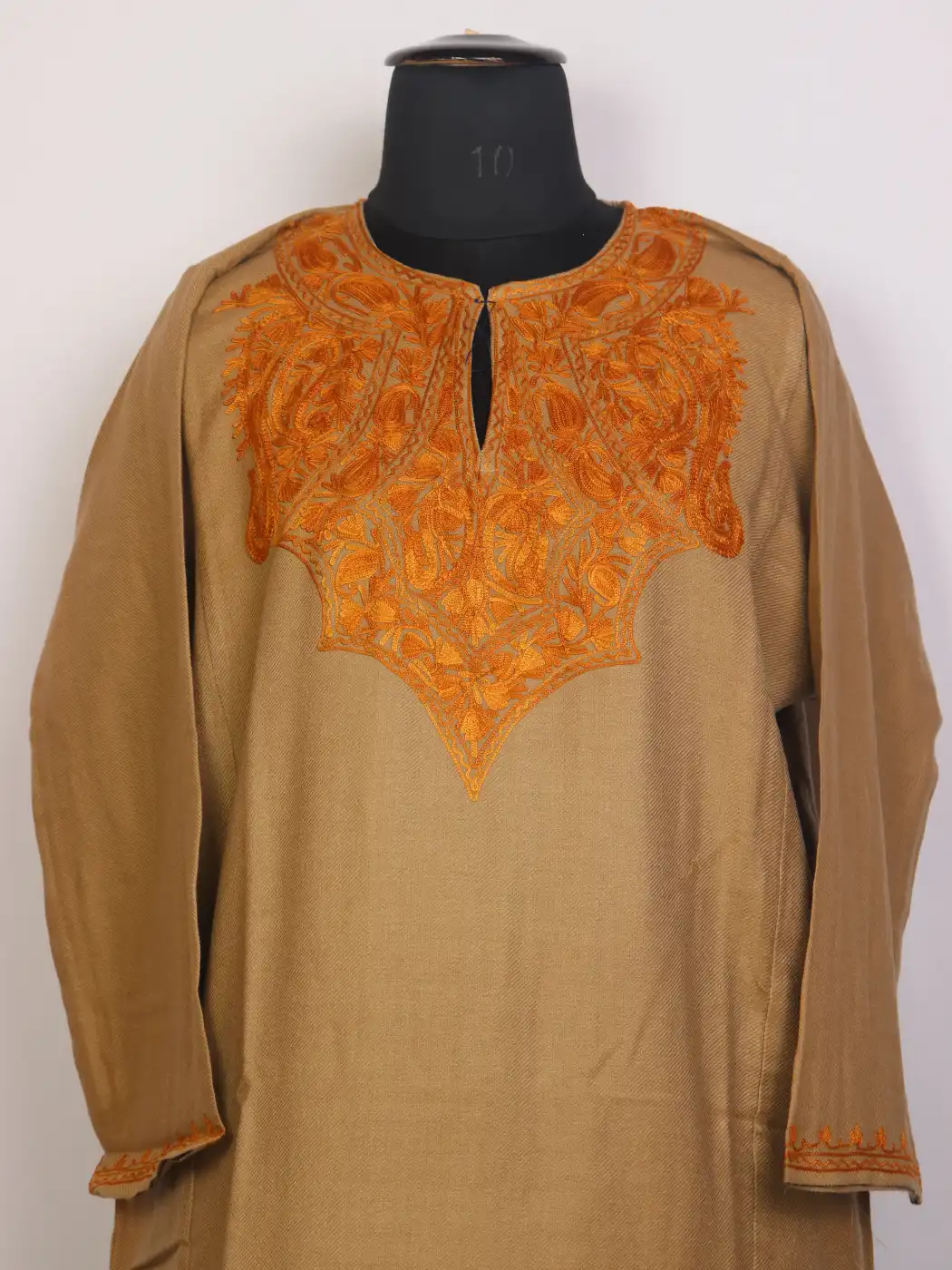 Beige Naqsh Cashmilon Pheran with Mustard Aari Embroidery - Image 2