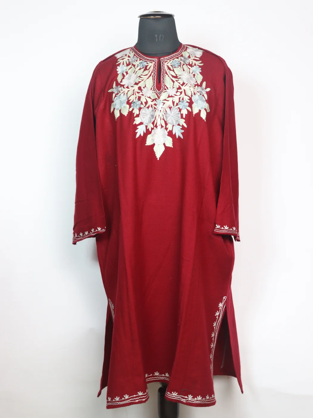 Red Kashmiri Pheran In Cashmilon Wool With Aari Embroidery | Tabassum