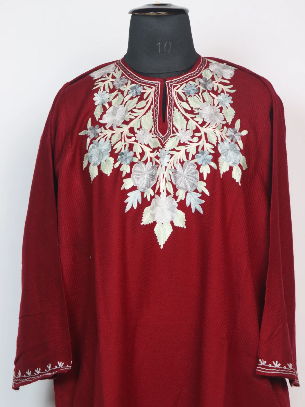 Red Kashmiri Pheran In Cashmilon Wool With Aari Embroidery | Tabassum - Image 2
