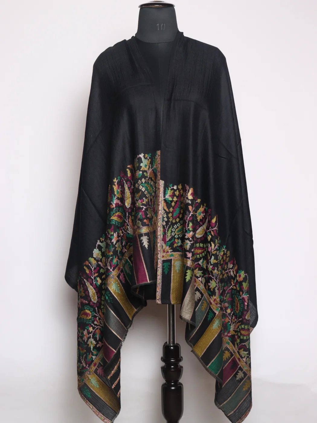 Tahmina Kashmiri Kani Work Fine Wool Stole | Black