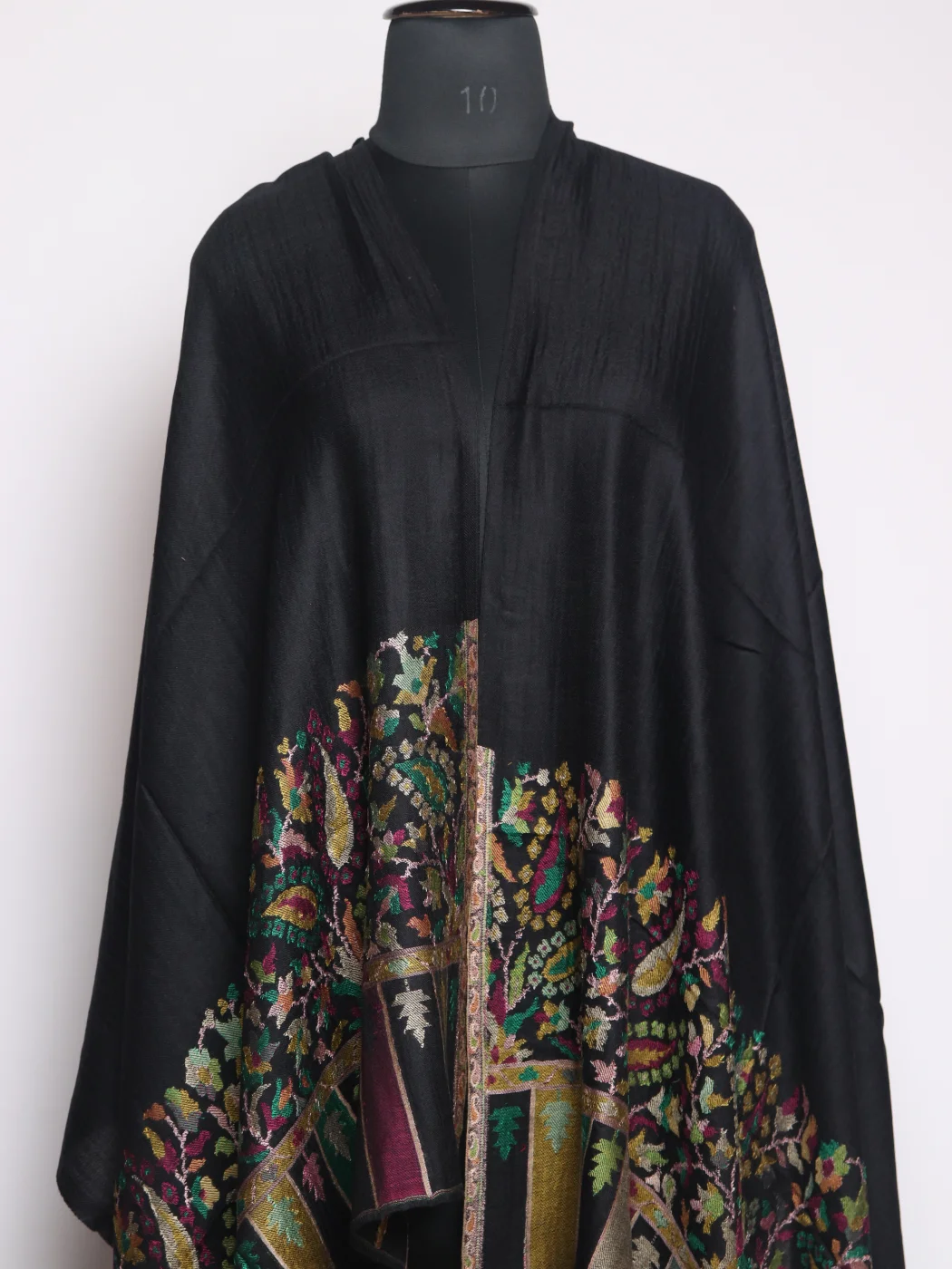 Tahmina Kashmiri Kani Work Fine Wool Stole | Black - Image 2