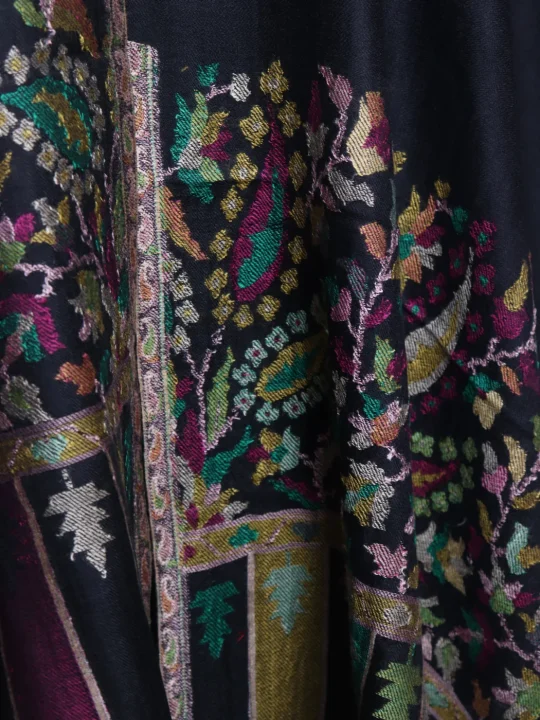 Tahmina Kashmiri Kani Work Fine Wool Stole | Black - Image 3